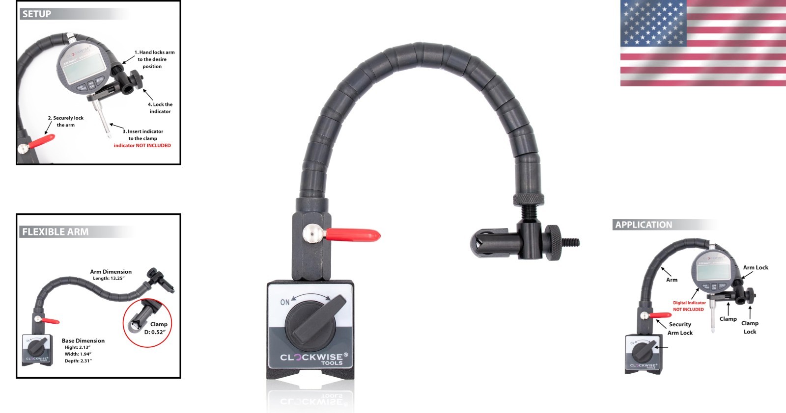 Powerful Magnetic Base with Adjustable Arm for Precision Dial Indicator Use