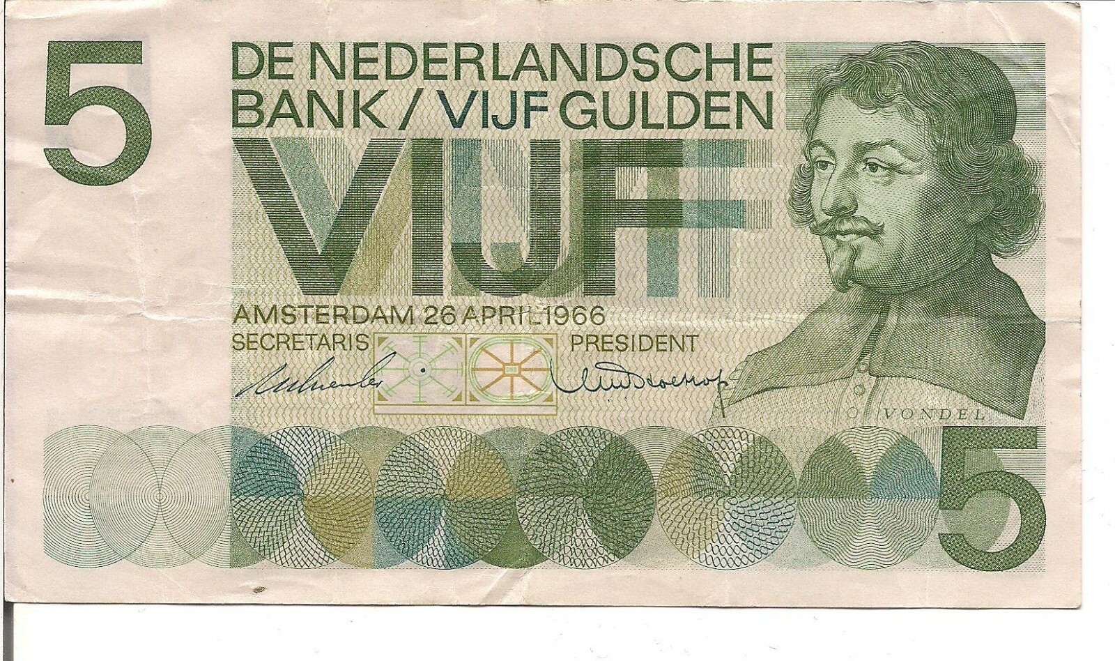 NETHERLANDS, 5 GULDEN, P#90, 1966