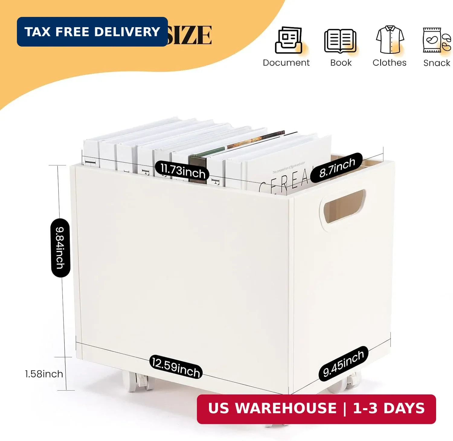File Box Rolling File Organizer with Wheels Stackable Storage File Boxes Portabl