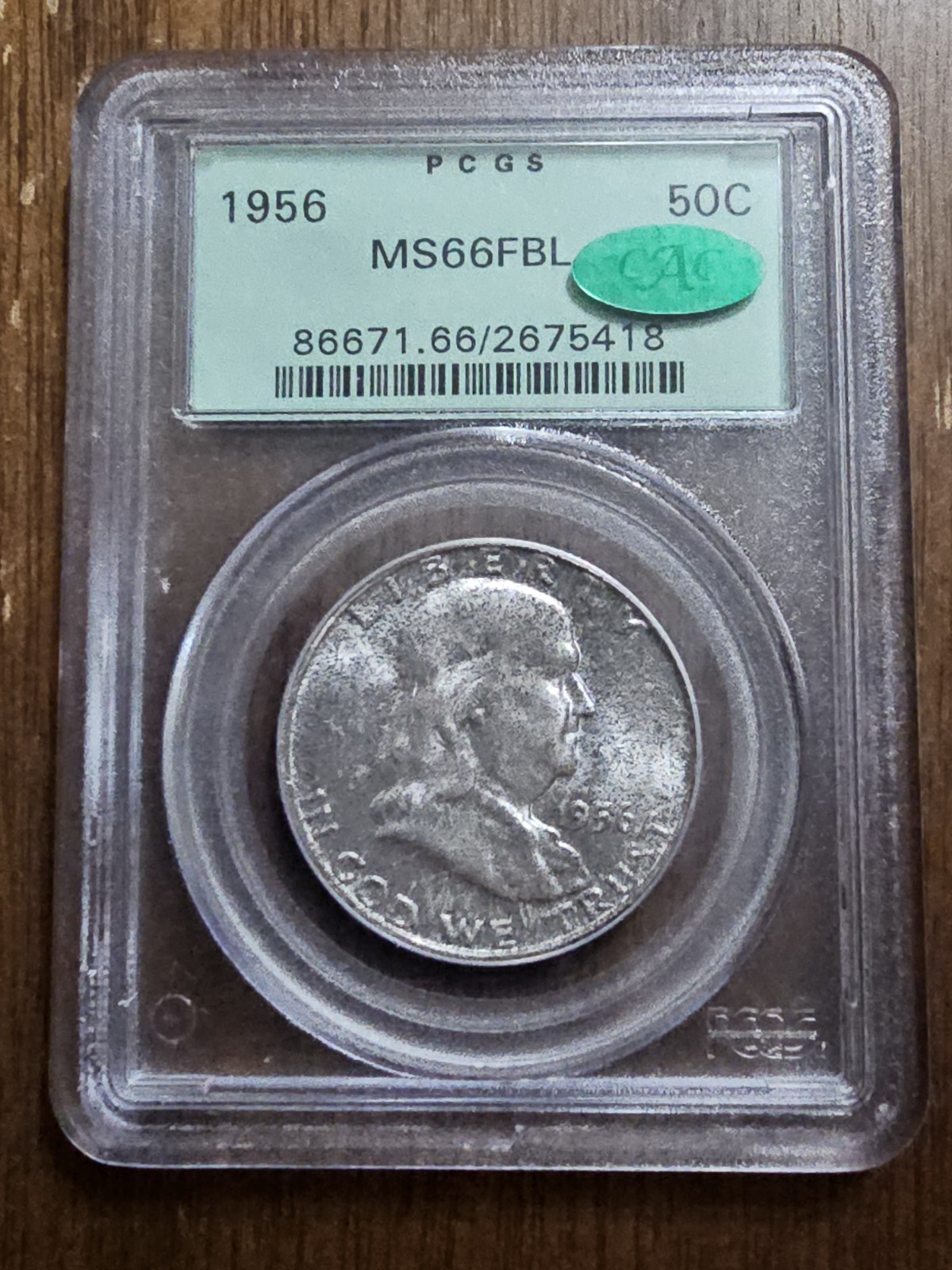 1956 Franklin Silver Half Dollar MS66 FBL PCGS + CAC Green Bean OGH Old Holder