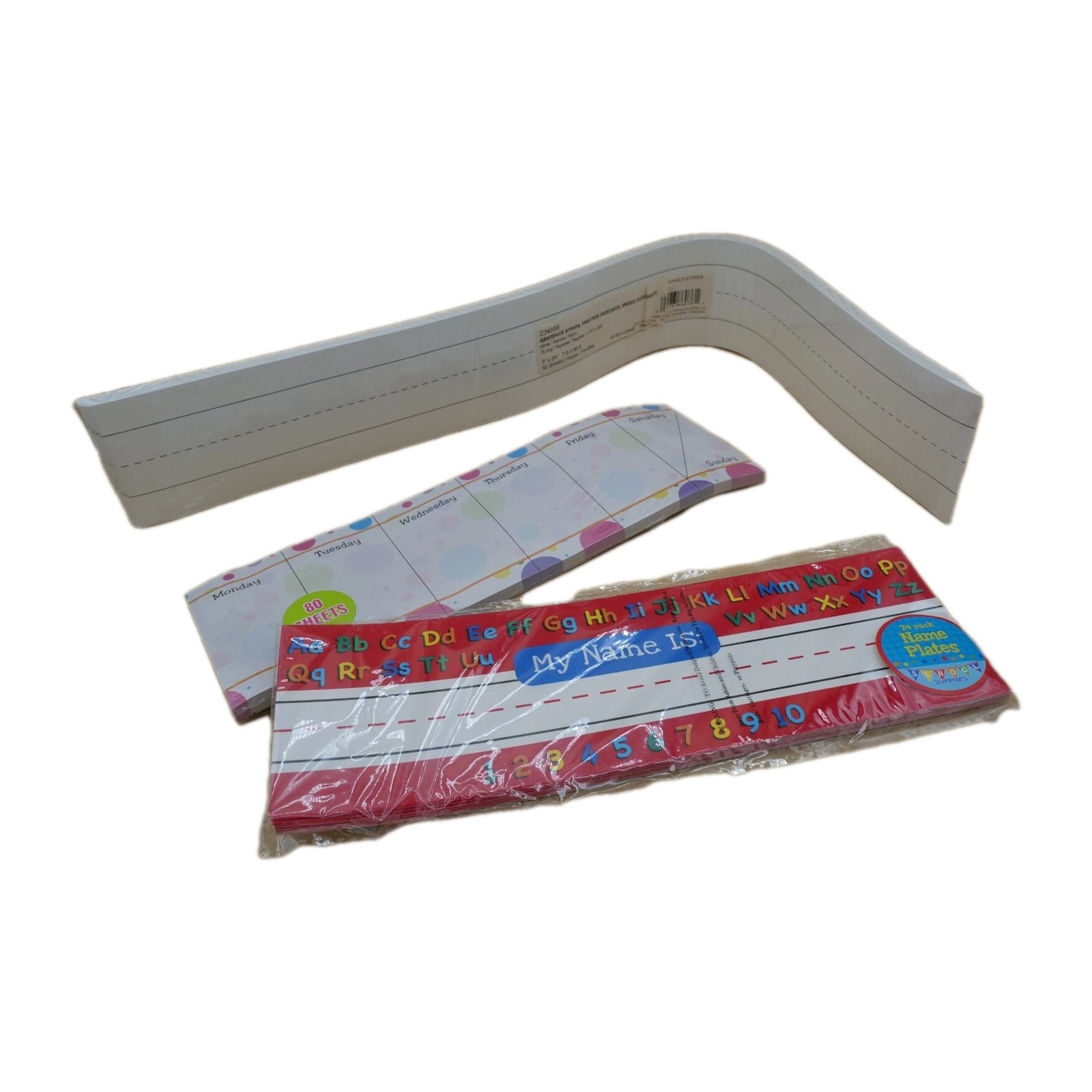 Lot Of  SENTENCE STRIPS 3”x24” Teacher School Name Plates & Week Planner Sheets