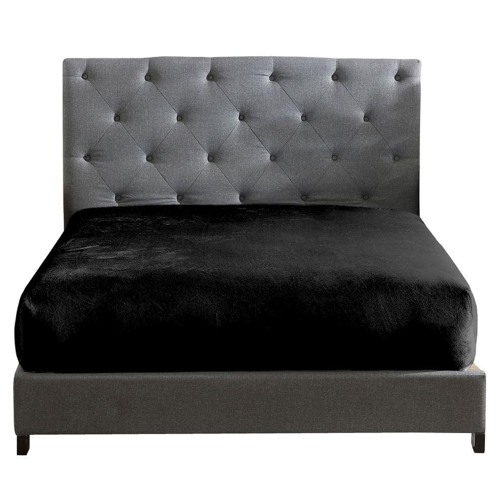 King Size Fitted Sheet Black Polyester Premium Flannel Plush Easy Fit 1-Piece