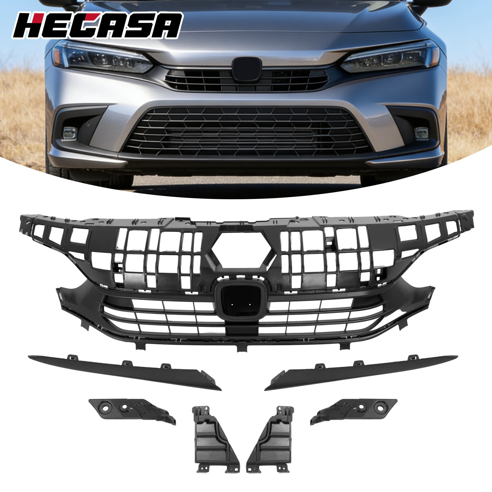 Front Bumper Upper Grill Grille Kit For Honda Civic Sport Sedan 4D 2022 2023+