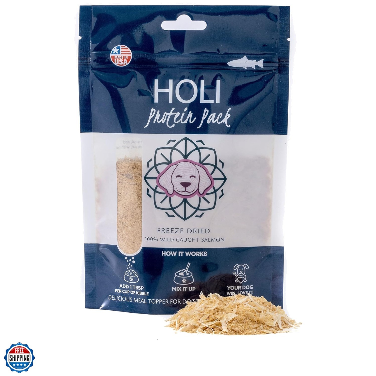 Freeze Dried Salmon Dog Food Topper - with Omega 3 & 6 - Single Ingredient, H...