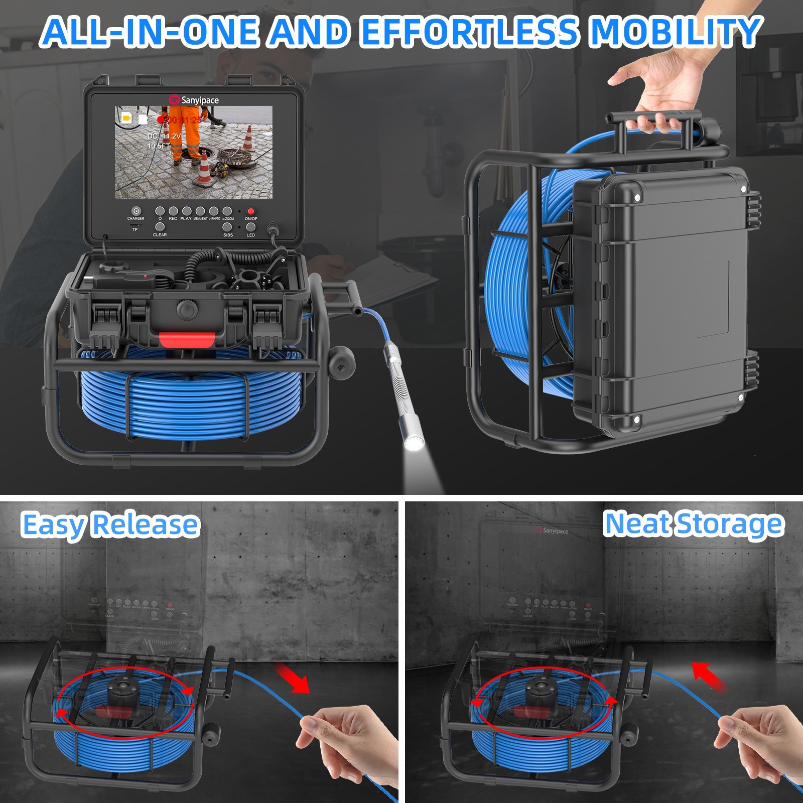 Sanyipace 9" Sewer Inspection Camera with Self-leveling and 512Hz