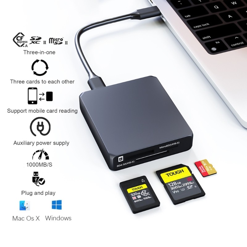 Card Reader USB 3.2 Memory Card Reader 3 Cards Simultaneously CFA SD4.0 TF4.0