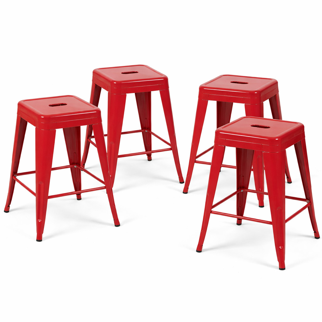 24 Inch Counter Height Stool, Backless Metal Bar Stools Set of 4, Non-Stackabl