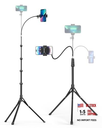 Phone Tripod, 92" Cell Phone Stand with 15" Gooseneck, Remote and 92in Black