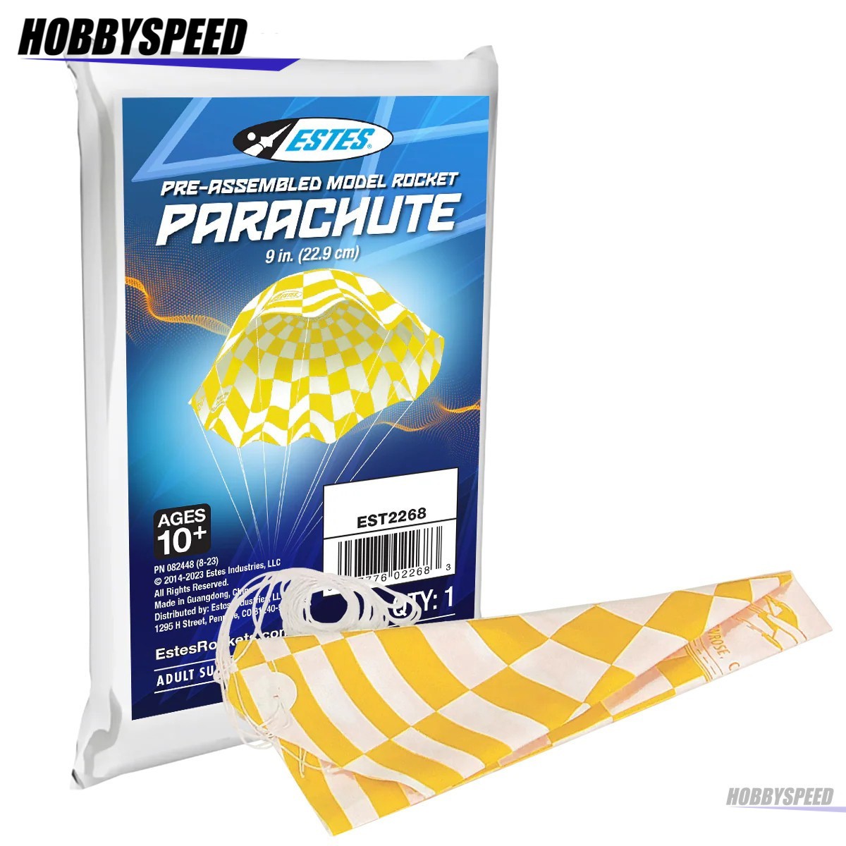 ESTES 9 INCH MODEL ROCKET RECOVERY PRINTED PARACHUTE PRE-ASSEMBLED EST2268 NEW