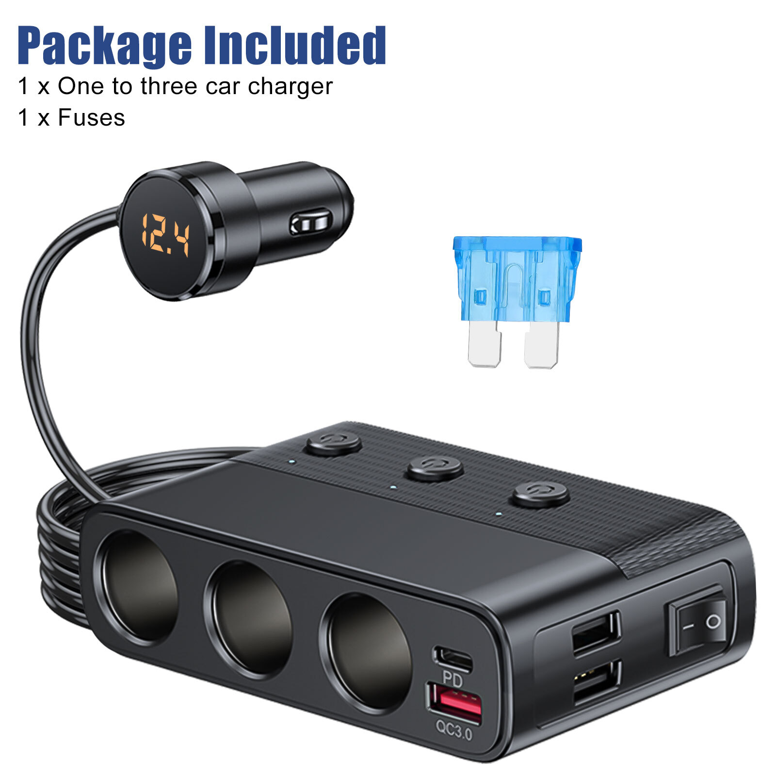 Car Cigarette Lighter Socket Splitter QC 3.0 Dual USB Fast Charger Power Adapter