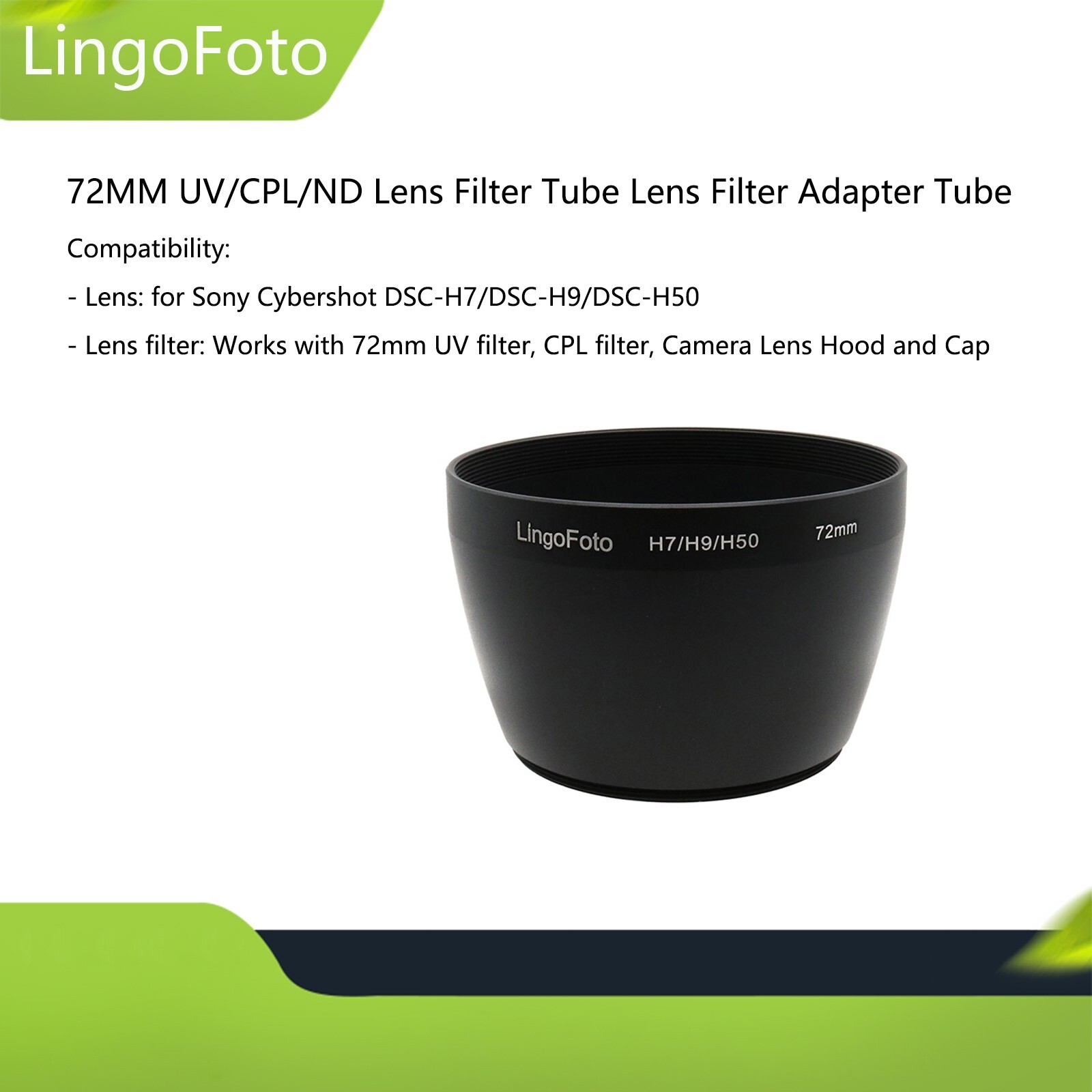 72MM UV/CPL/ND Lens Filter Tube Lens Filter Adapter Tube for Sony DSC-H7 H9 H50