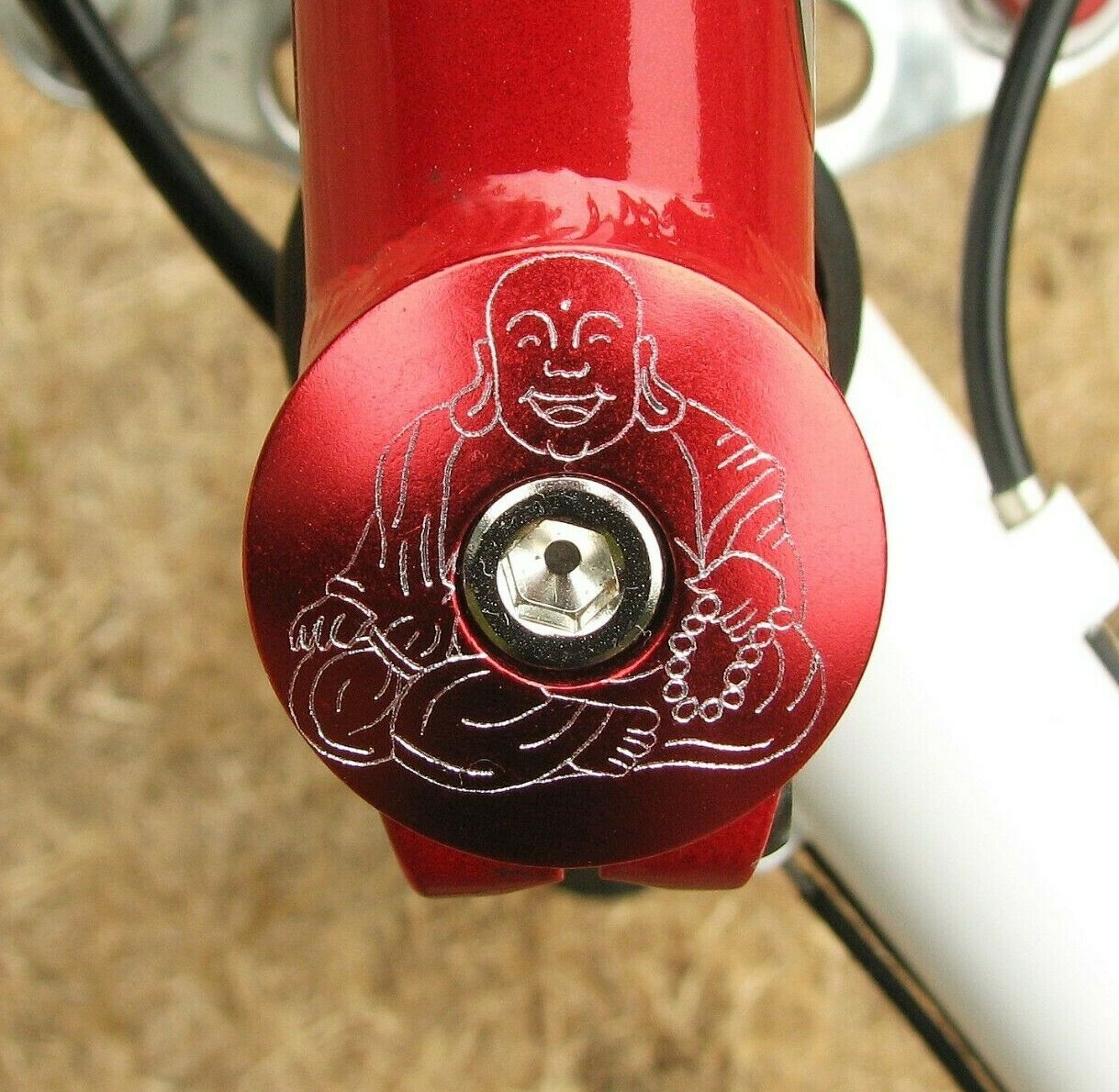FAT BUDDHA HEADSET STEM TOP CAP 1 1/8" CUSTOM RED ENGRAVED