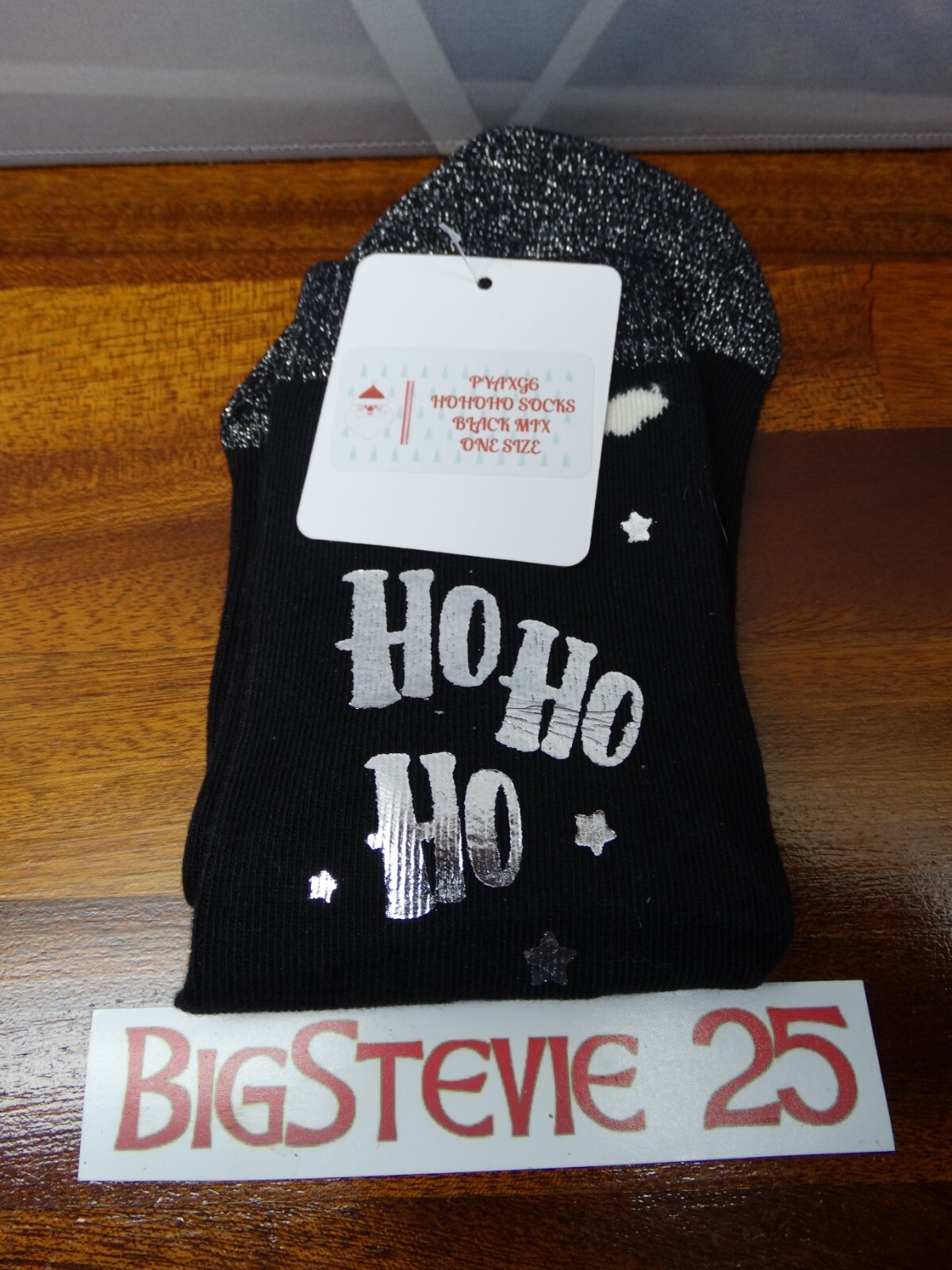 Pretty Polly Christmas Ho Ho Ho Socks Black / Silver 1 Size FREE P&P