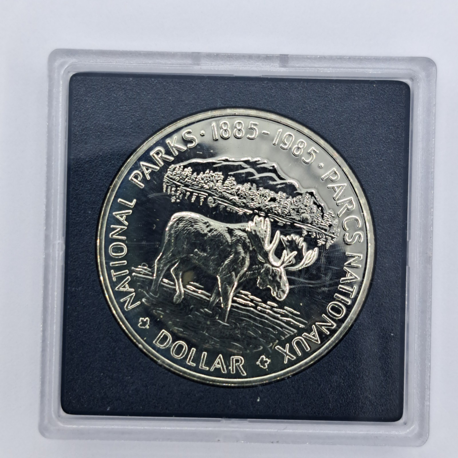 1985 Canada Deep Cameo Proof Silver Dollar Moose In Square Capsule #SA14