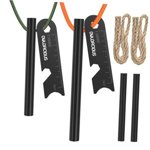 Fire Starter Survival Kit, 10-Piece Ferro Rod Set with Tinder Wicks &
