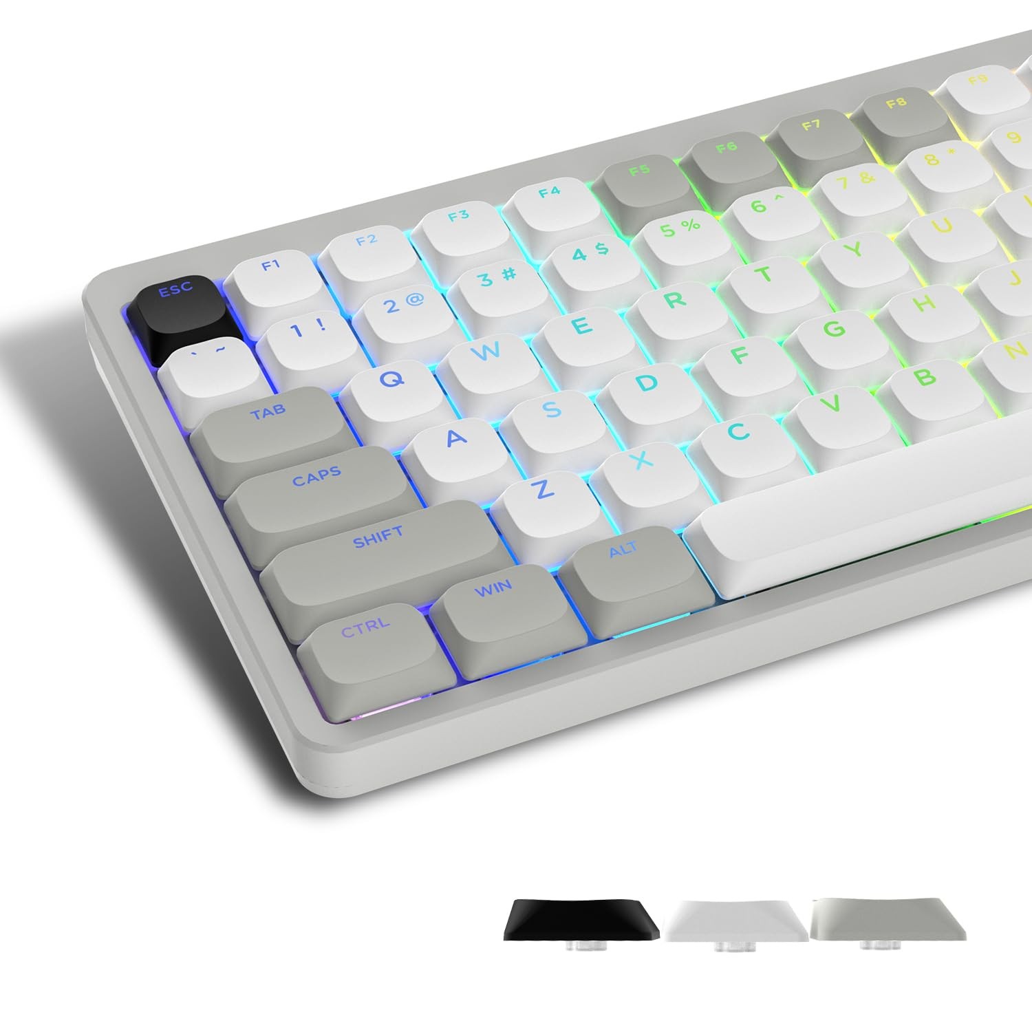 Grey White Low Profile Shine Through PBT Keycaps Set Full Size MX Switch