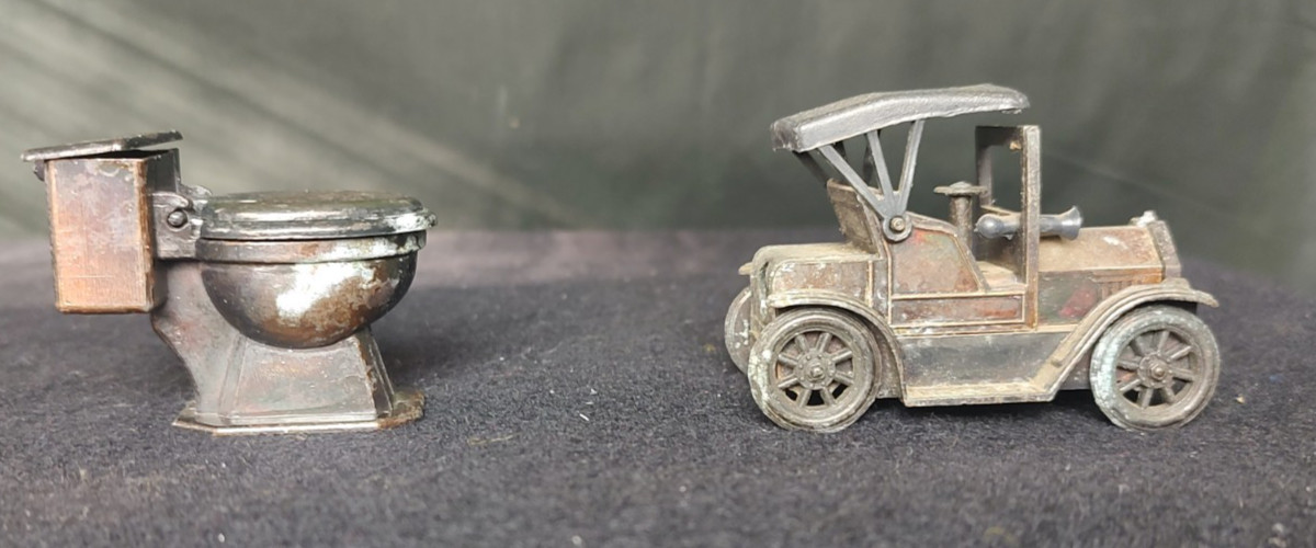 2 Vintage Die-Cast Metal Pencil Sharpeners - Toilet & 1917 Model-T