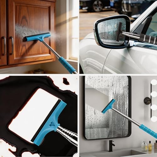 4 Pack All-Purpose Car Rearview Side Mirror Squeegee with Retractable Handle