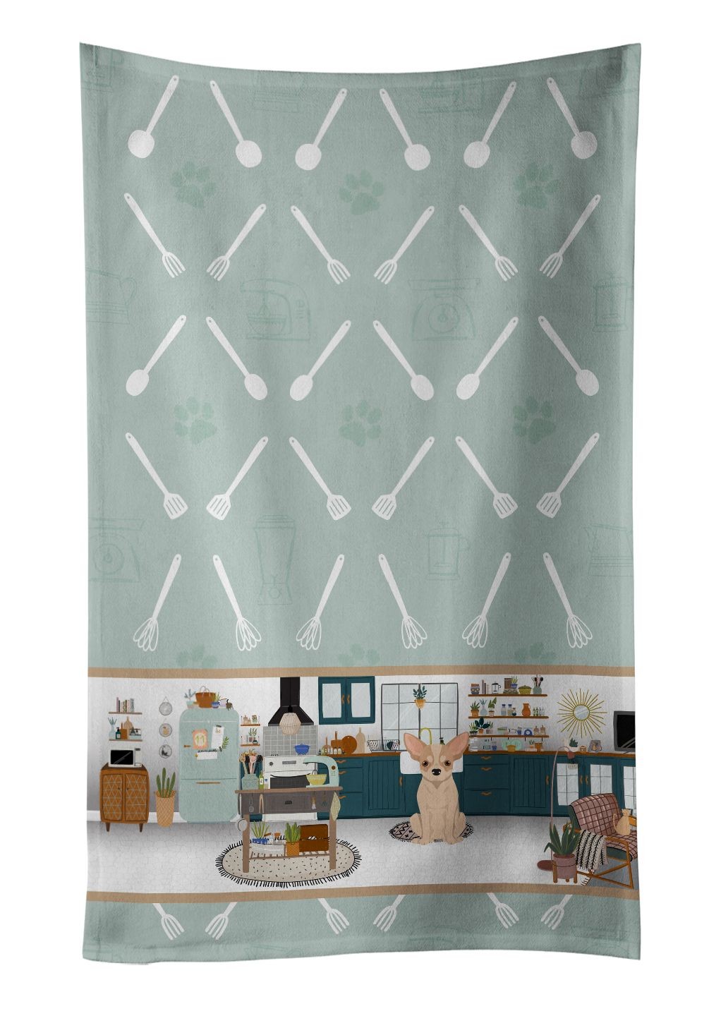 Fawn and White Chihuahua in the Kitchen Kitchen Towel Dish Cloths Guest Hand