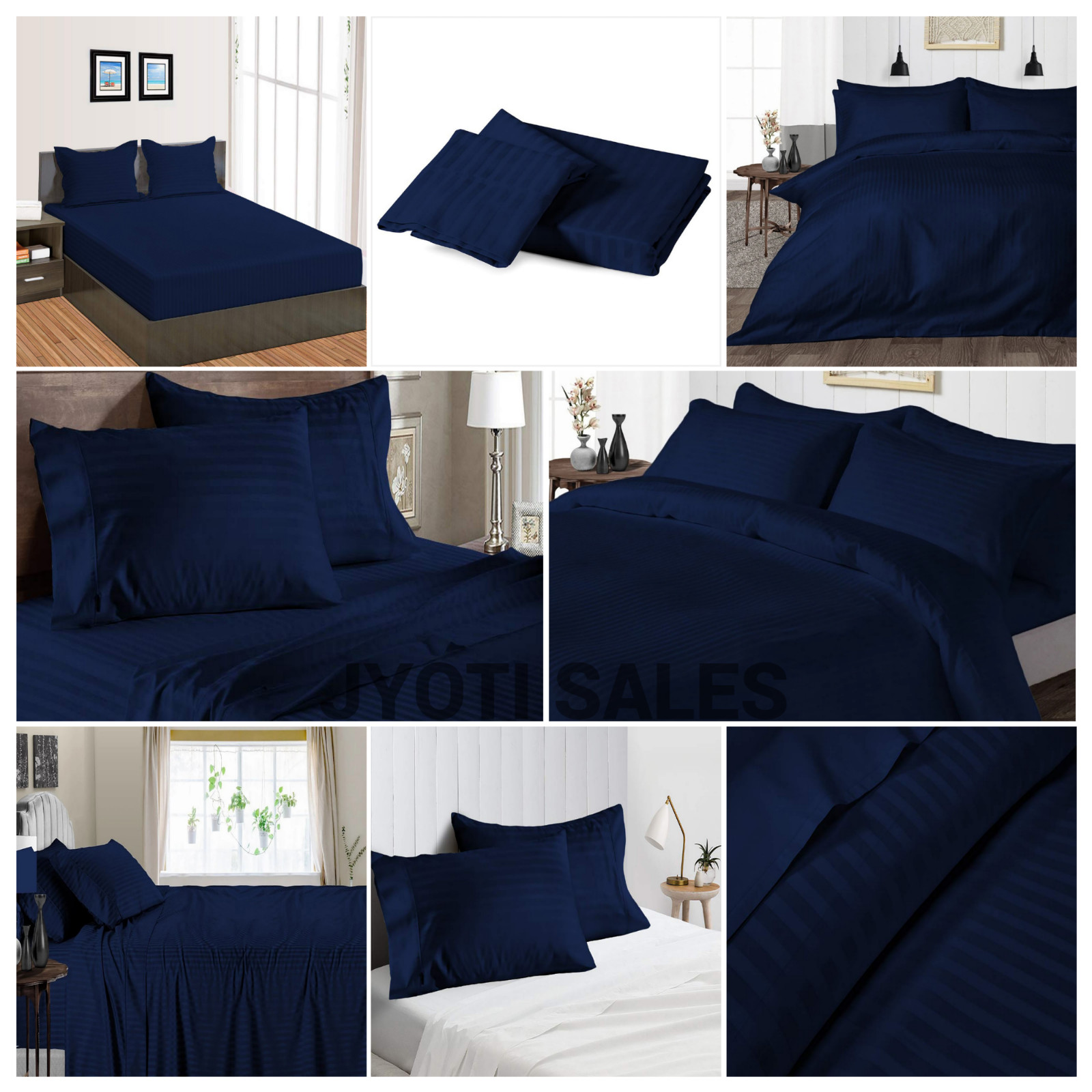 Bedding Collection 100% Cotton 1000 OR 1200 TC Navy Blue Stripes Choose Item