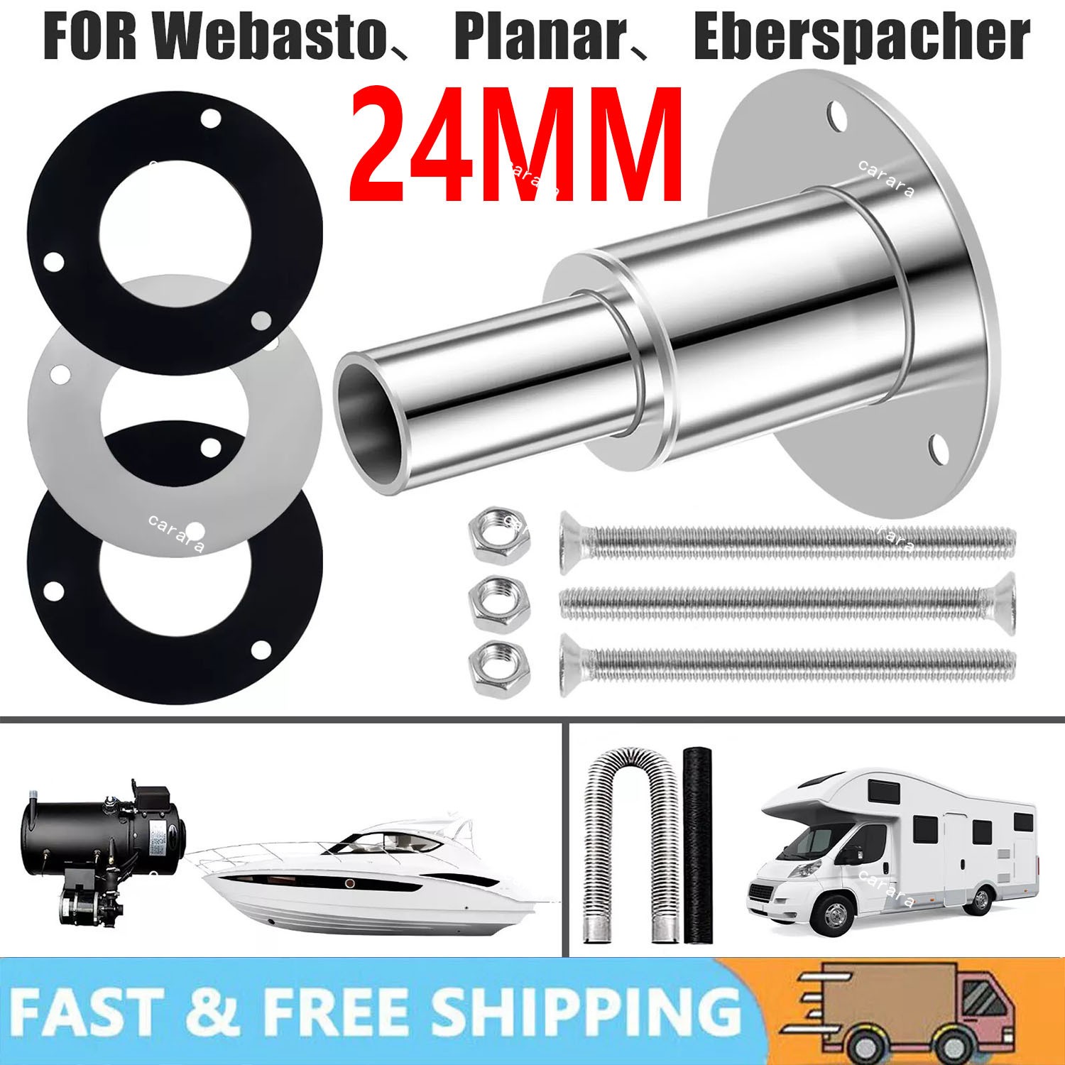 For Boat Car 24mm Thru Hull Exhaust Skin Fitting Tube Pipe Air-Diesel Heater New