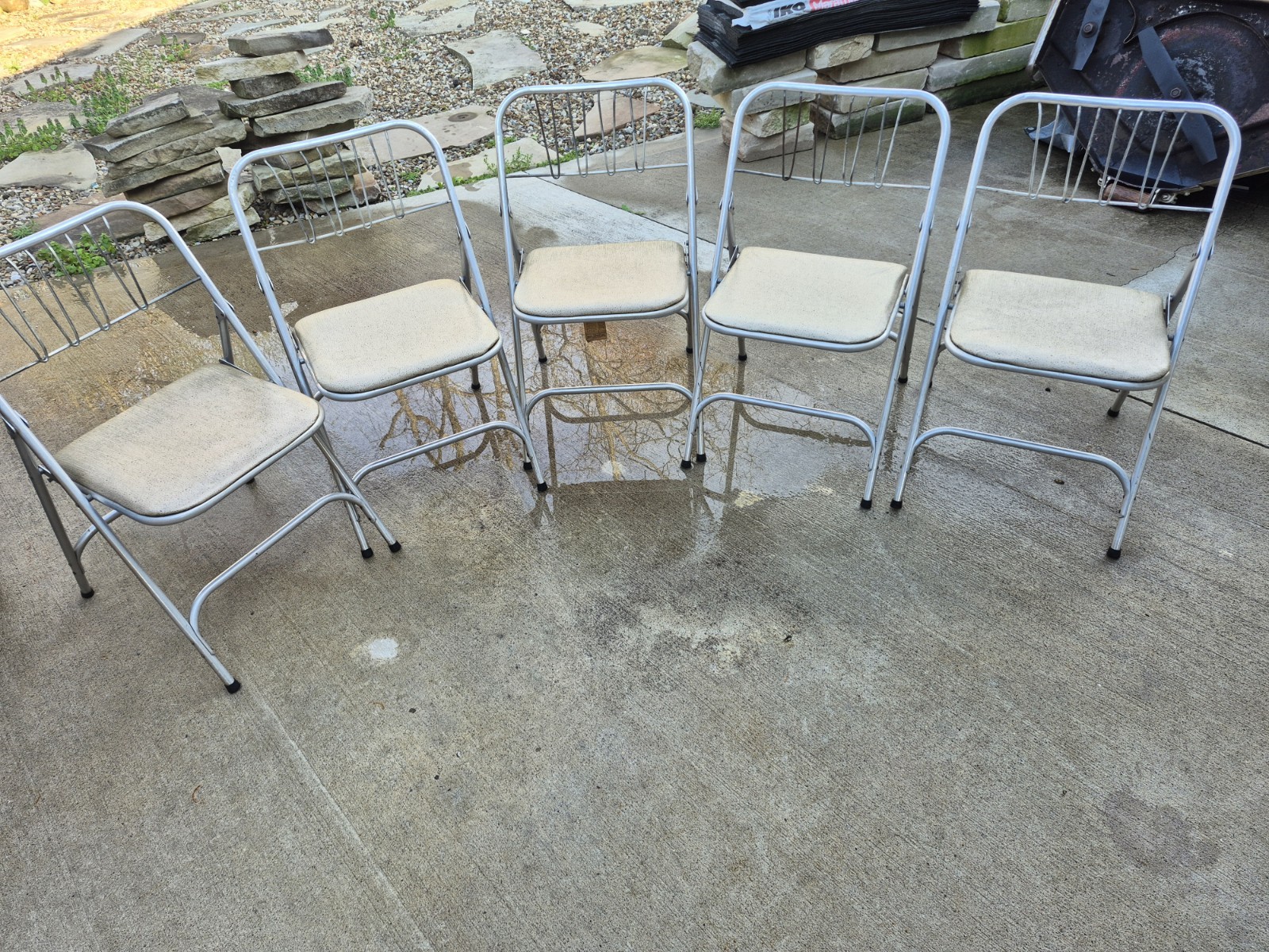 Vintage Set of 5 AIRLITE Aluminum Folding Chairs Mid Century Modern All Original