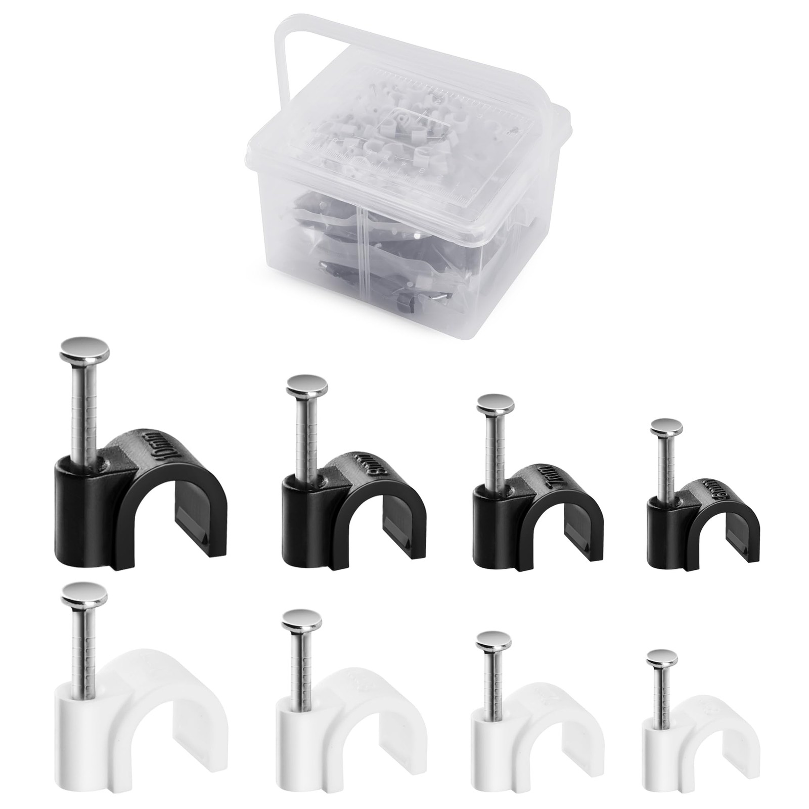 400 Pack Cable Clips with Steel Nails Kit, OD: 6mm/7mm/8mm/10mm Round U Nails...