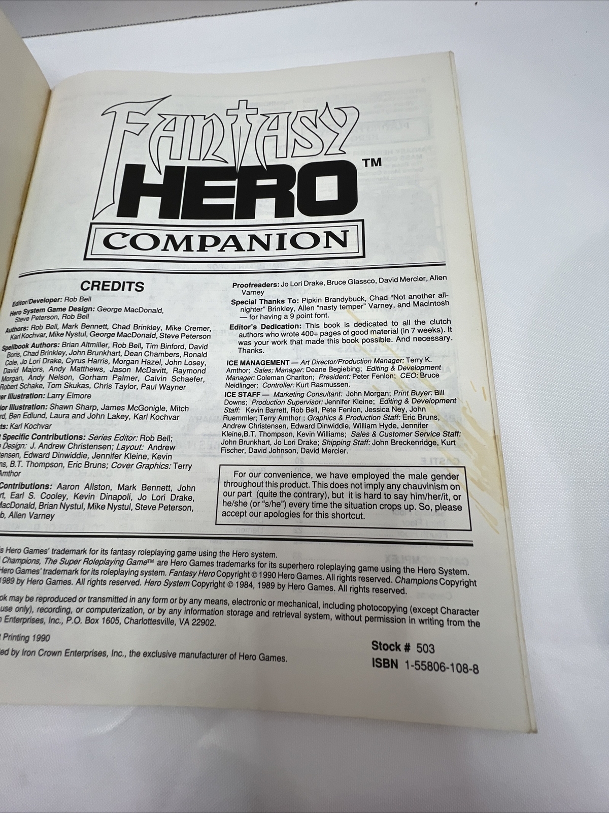 Fantasy Hero Companion #503 A Sourcebook Edited By Rob Bell- Hero Games