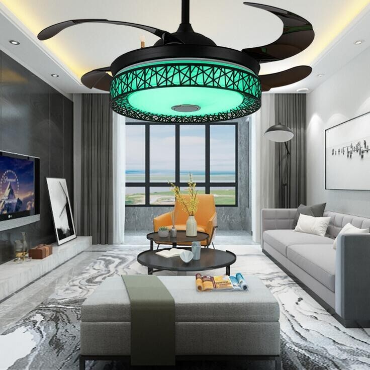 42" Bluetooth 7-Color Chandeliers LED Remote Ceiling Fan Light Music Player