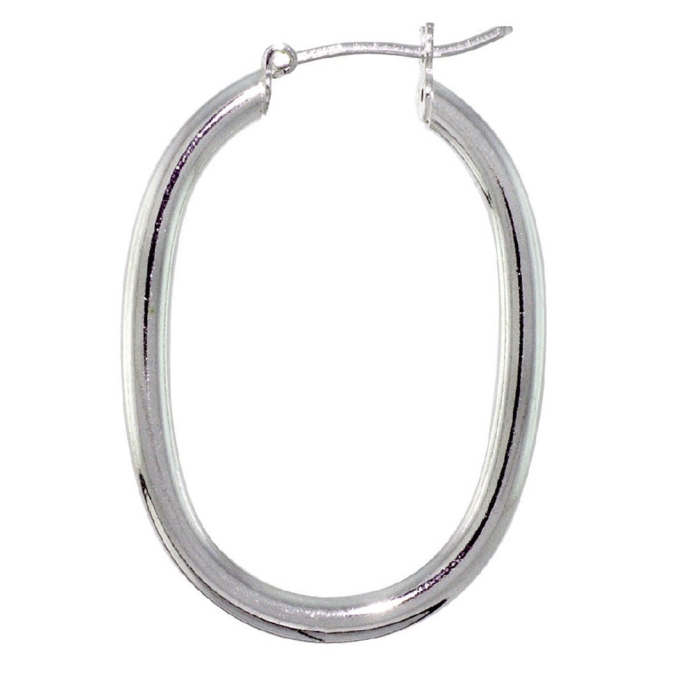 1-1/4" (33 mm) Sterling Silver 3mm Tube Oval Hoop Earrings, Made in Italy