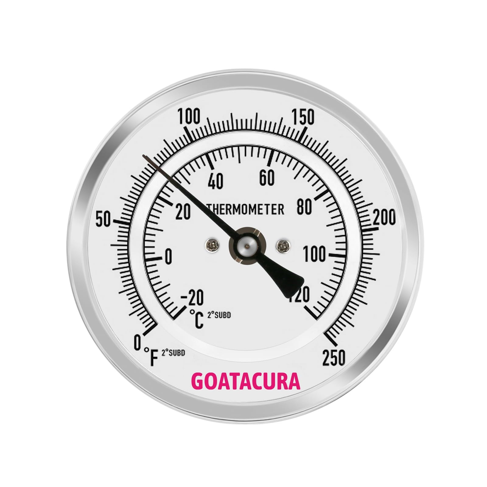 GOATACURA Bimetal Thermometer, Full Stainless Steel, 3" Dial Size, L=2.5"