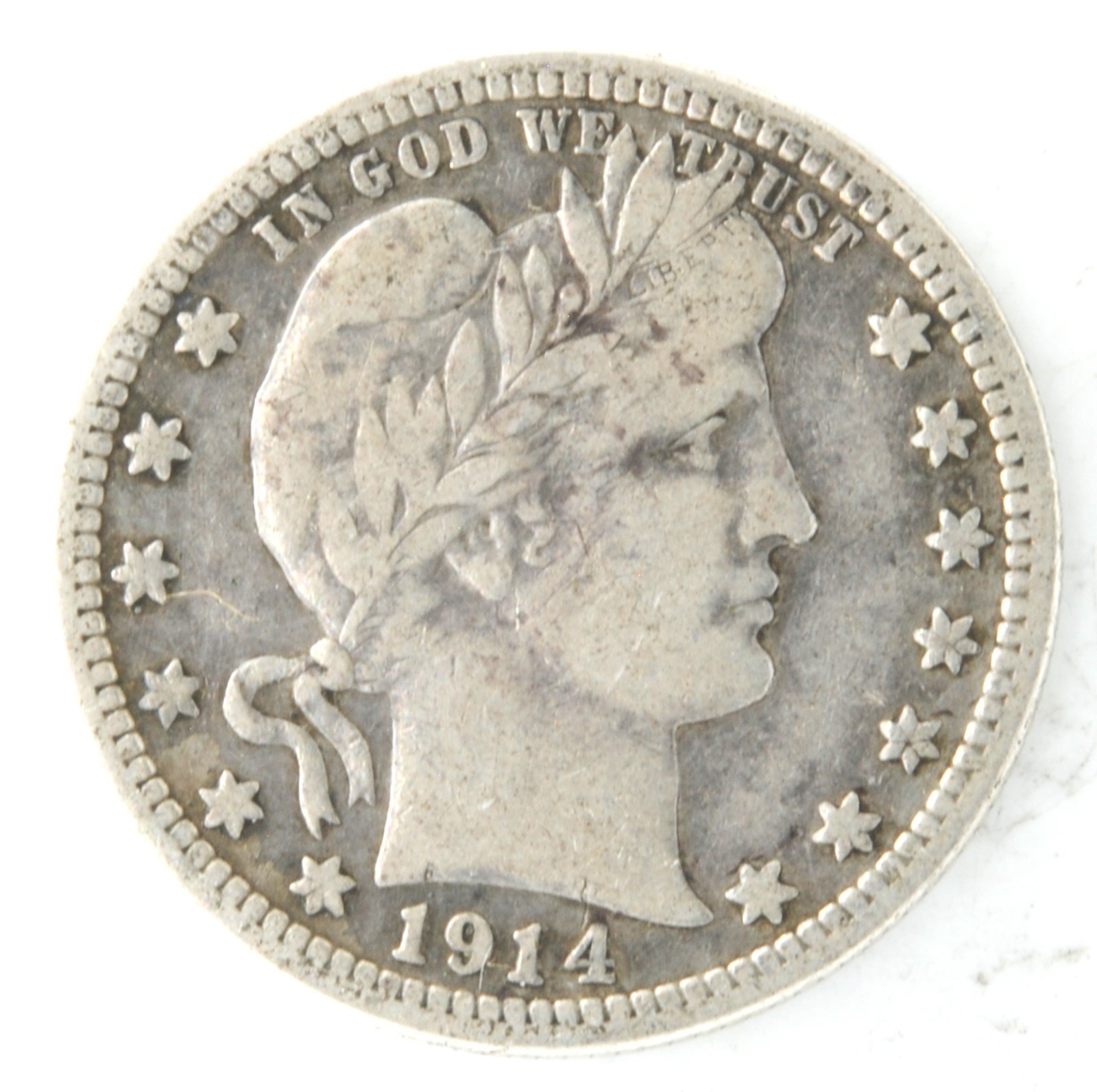 United States 1914 Barber Quarter 25 Cents 90% Silver Philadelphia Mint Coin