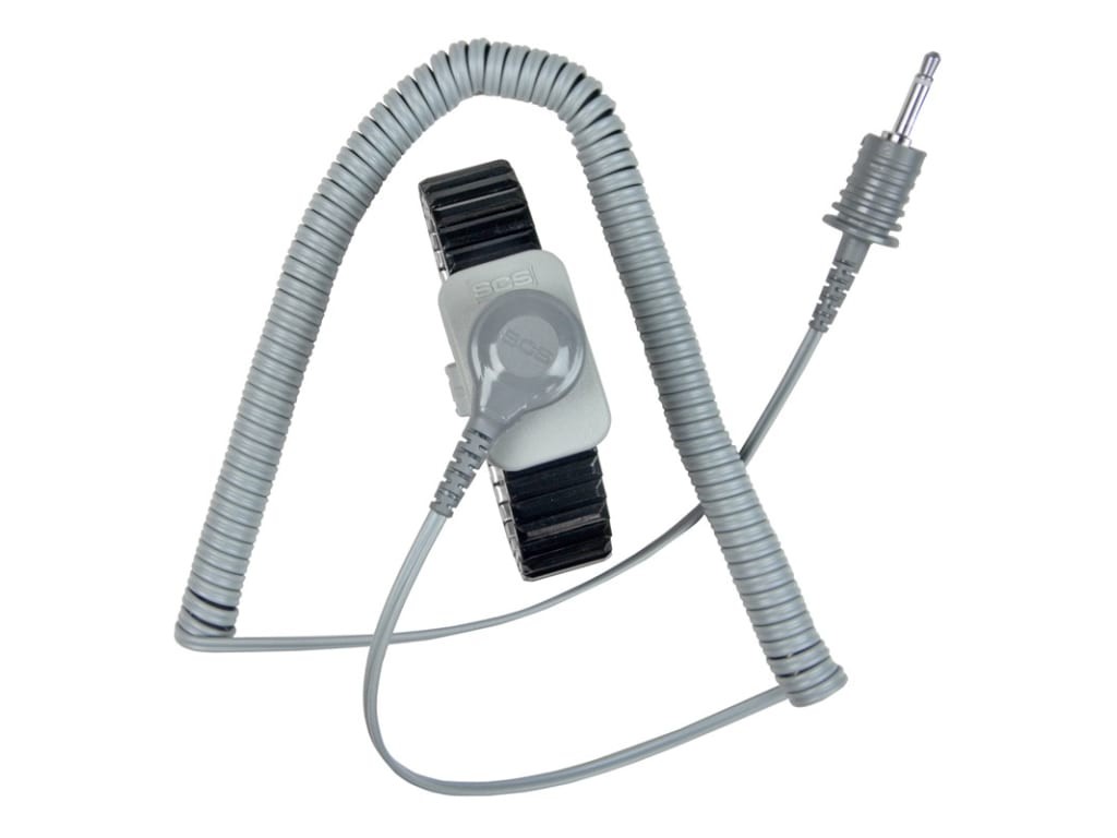 SCS 2383 - WRIST STRAP, DUAL CONDUCTOR, METAL, LARGE (19 cap), W/5' COIL CORD