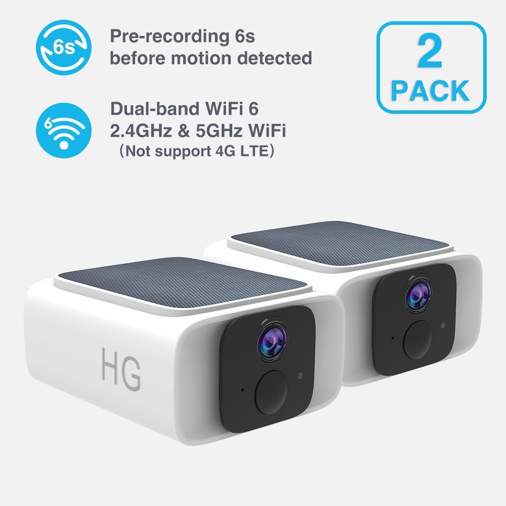 New tech Pre Record Wireless DualBand Solar Battery Power Security Camera 2PACK