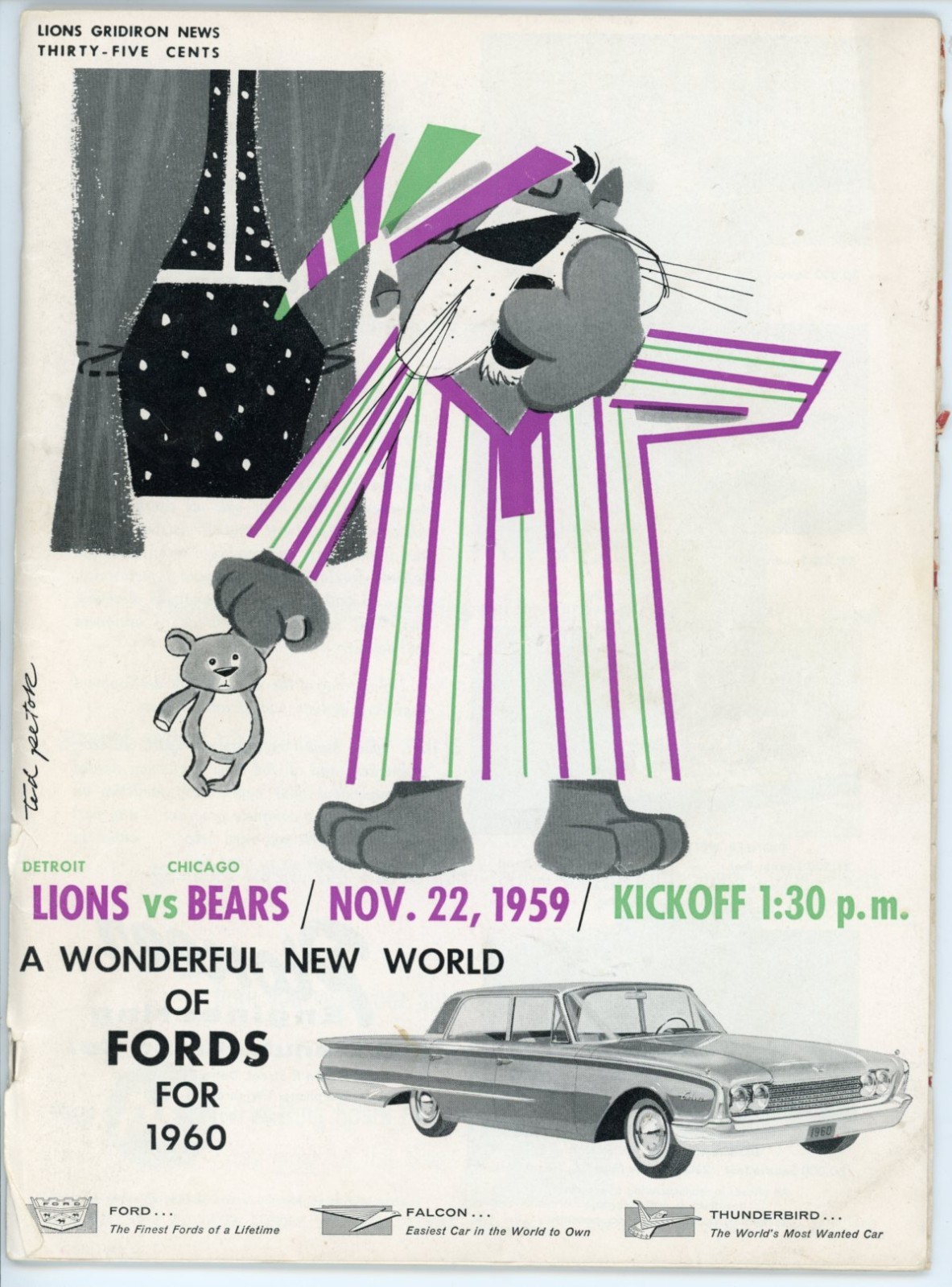 Vintage Detroit Lions vs Chicago Bears Program Nov 22, 1959 HOPALONG CASSIDY
