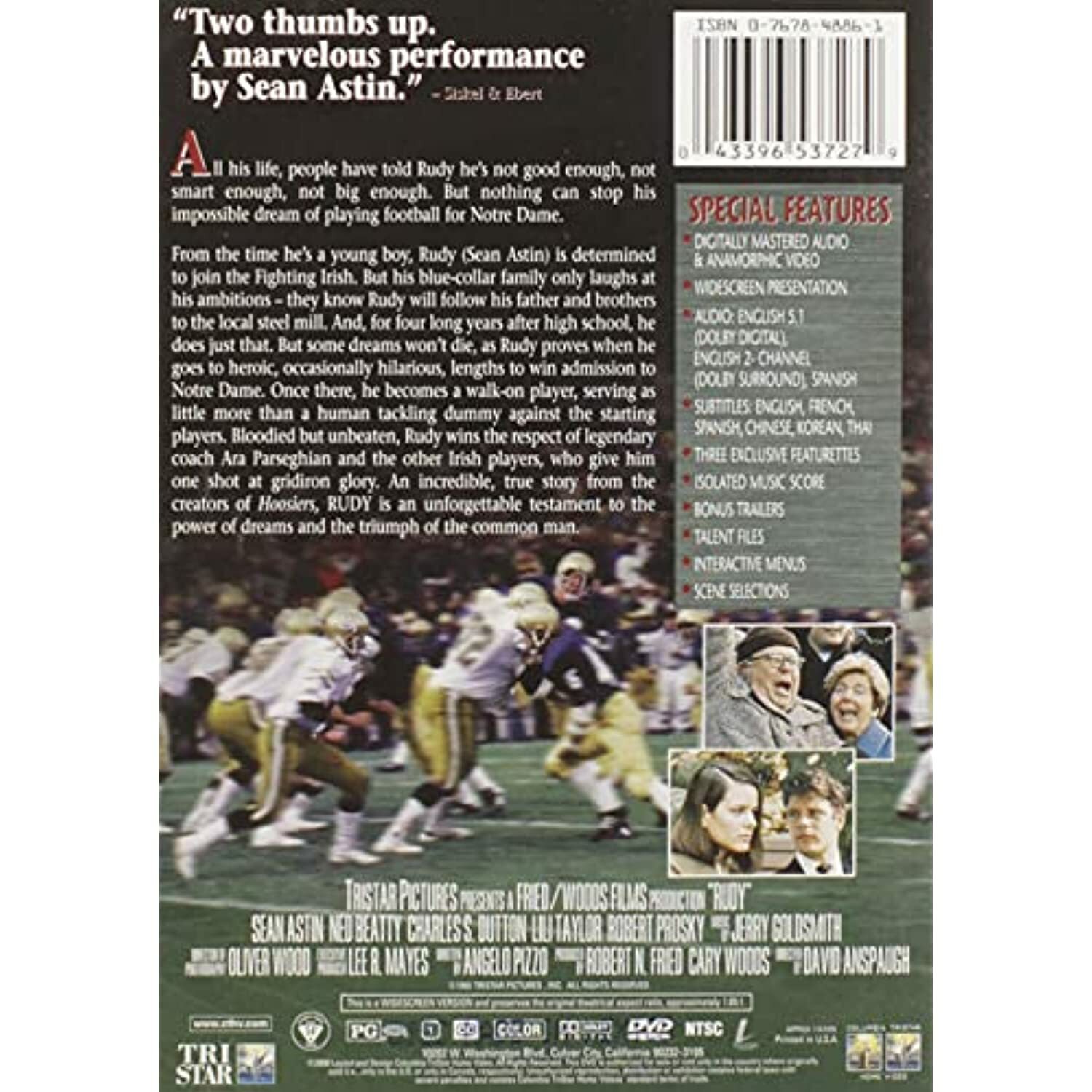 Rudy (DVD, 2000, Widescreen, Special Edition) NEW
