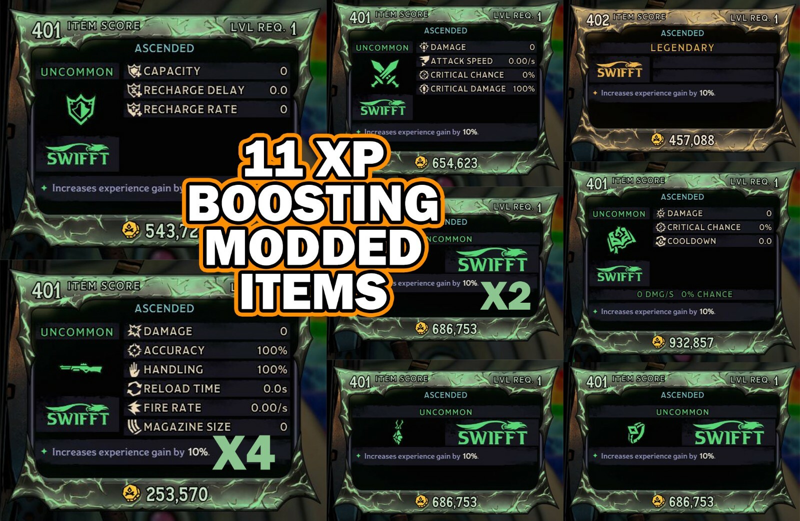 Tiny Tina's Wonderland 👑 XP BOOSTING ITEM SET 👑 11 Item Bundle MODDED XBox/PS