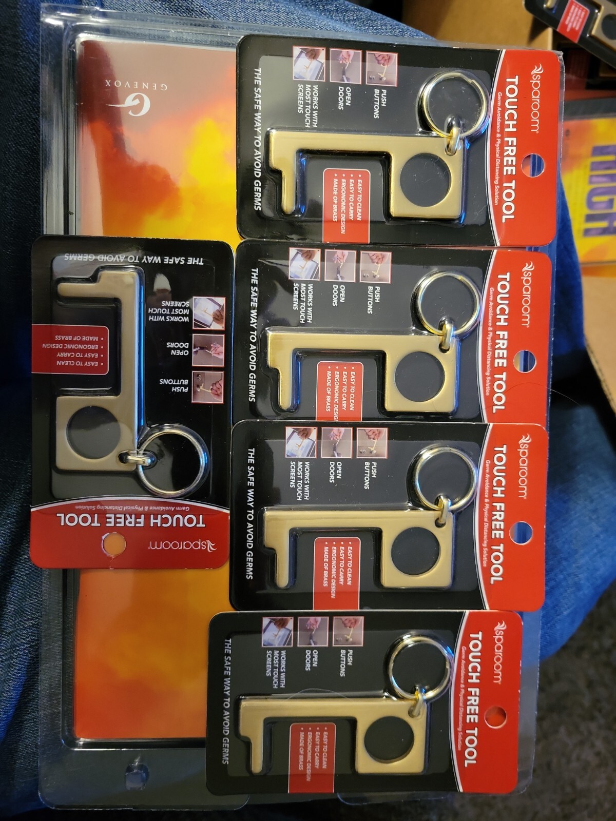 Sparoom No Touch Germ Free Key Tool Door Opener Brass Keychain New lot of 5.