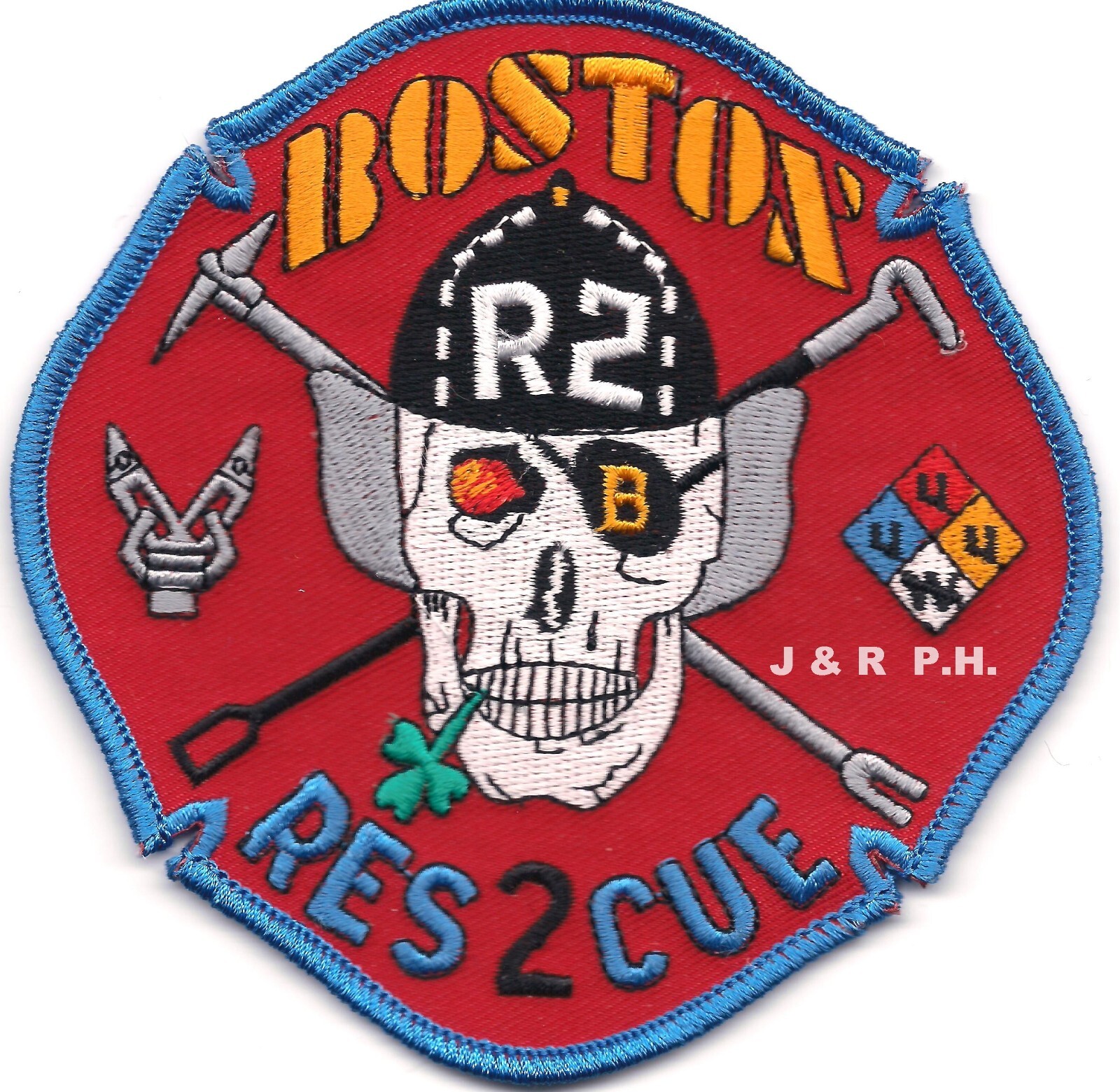 Boston Rescue-2  blue, MA  "Skull"  (4.5" x 4.5" size) fire patch