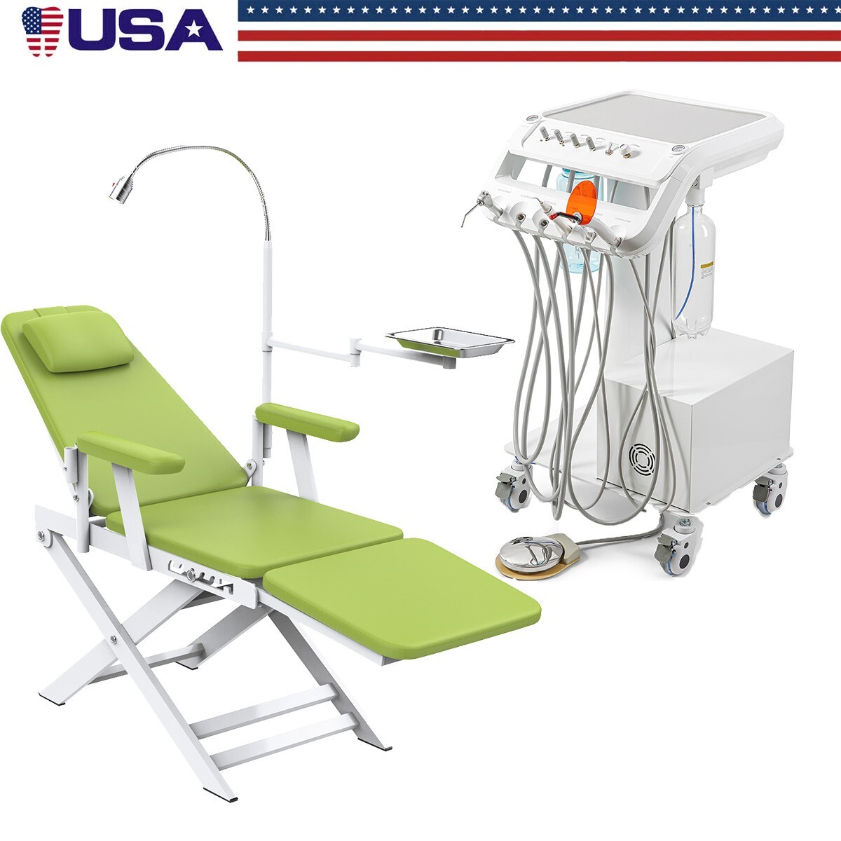 Rolling Dental Delivery Unit Air Compressor Scaler/Portable Folding Chair Light