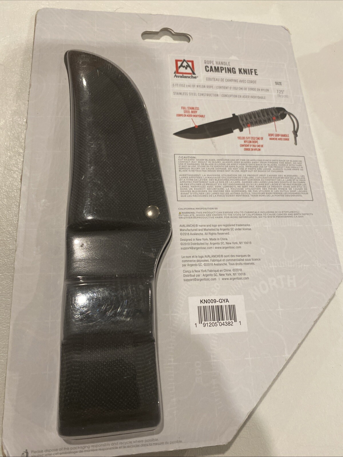 Avalanche Stainless Steel Camping Knife With Rope Handle & Nylon Sheath NEW
