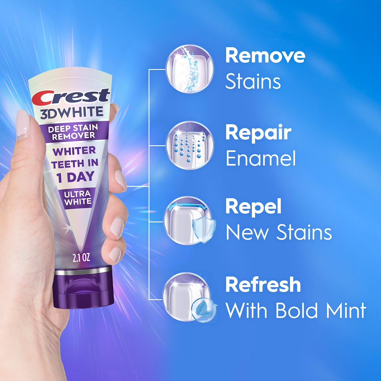 Crest 3D White Deep Stain Remover Whitening Toothpaste, 2.1 oz., 4 pk.