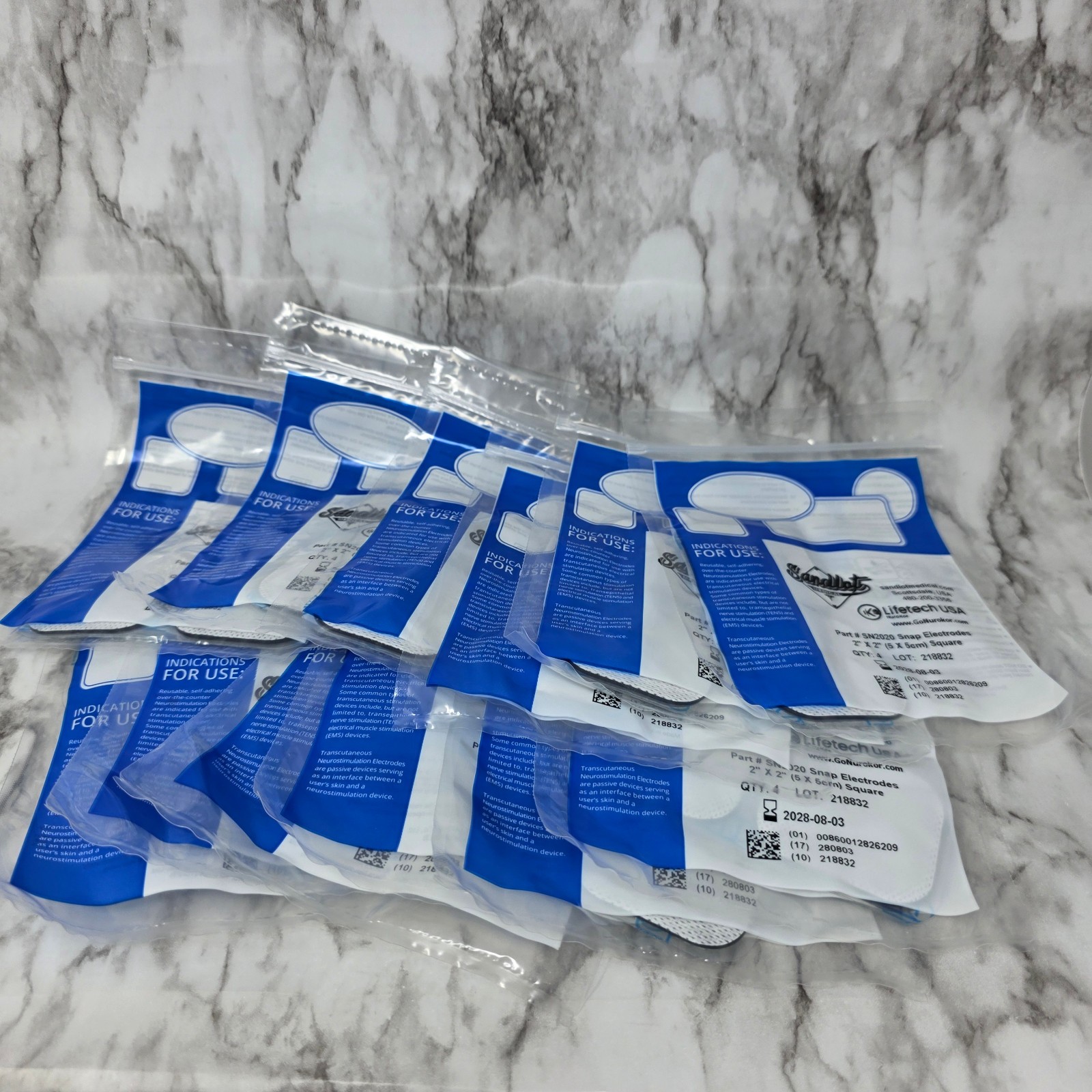 12 4-Packs of SN2020 Snap Electrodes 2" x 2" Axelgaard Nurokor Exp 08/2028