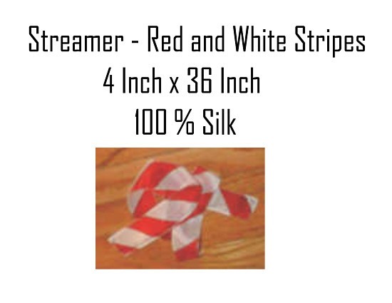 STREAMER RED & WHITE STRIPES -  100% SILK - 4 X 36 INCHES