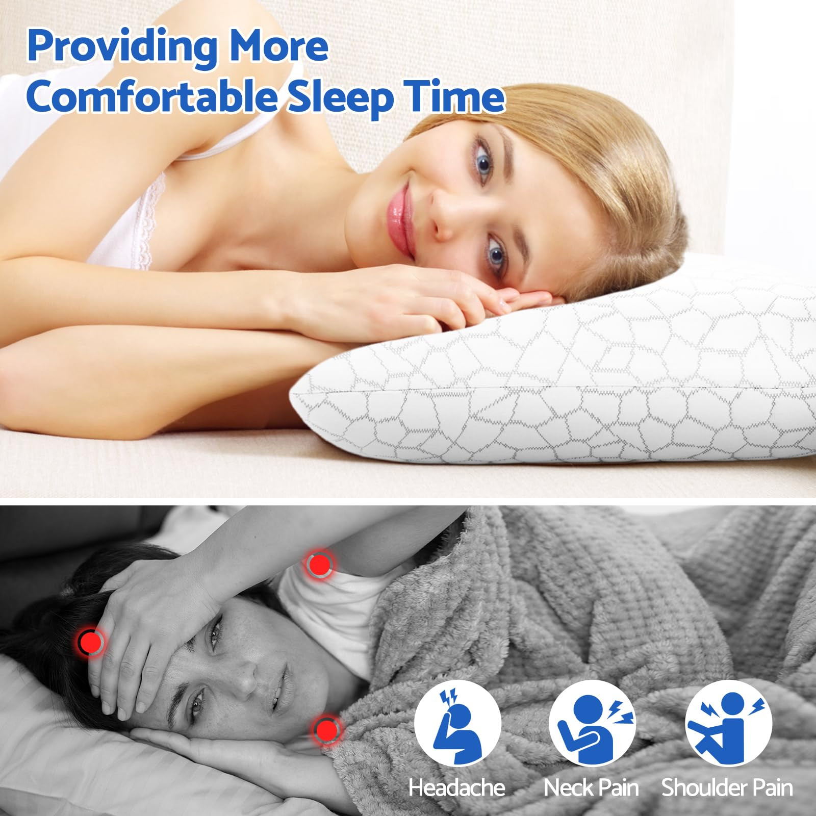 Memory Foam Pillows for Sleeping, Cooling Pillow with Removable and Machine W...
