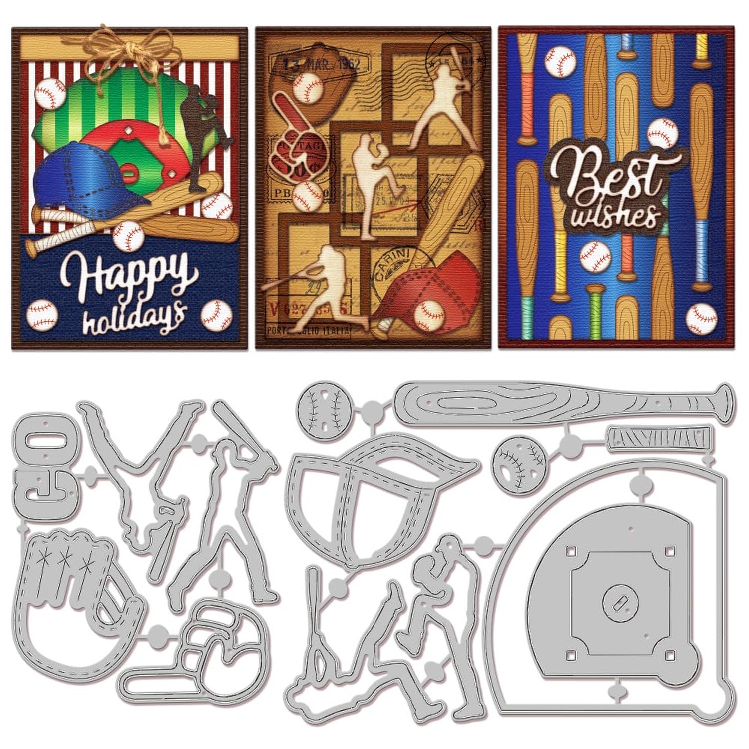 GLOBLELAND Baseball Kit Cutting Dies for Card Making Sports Player Cut Die fo...