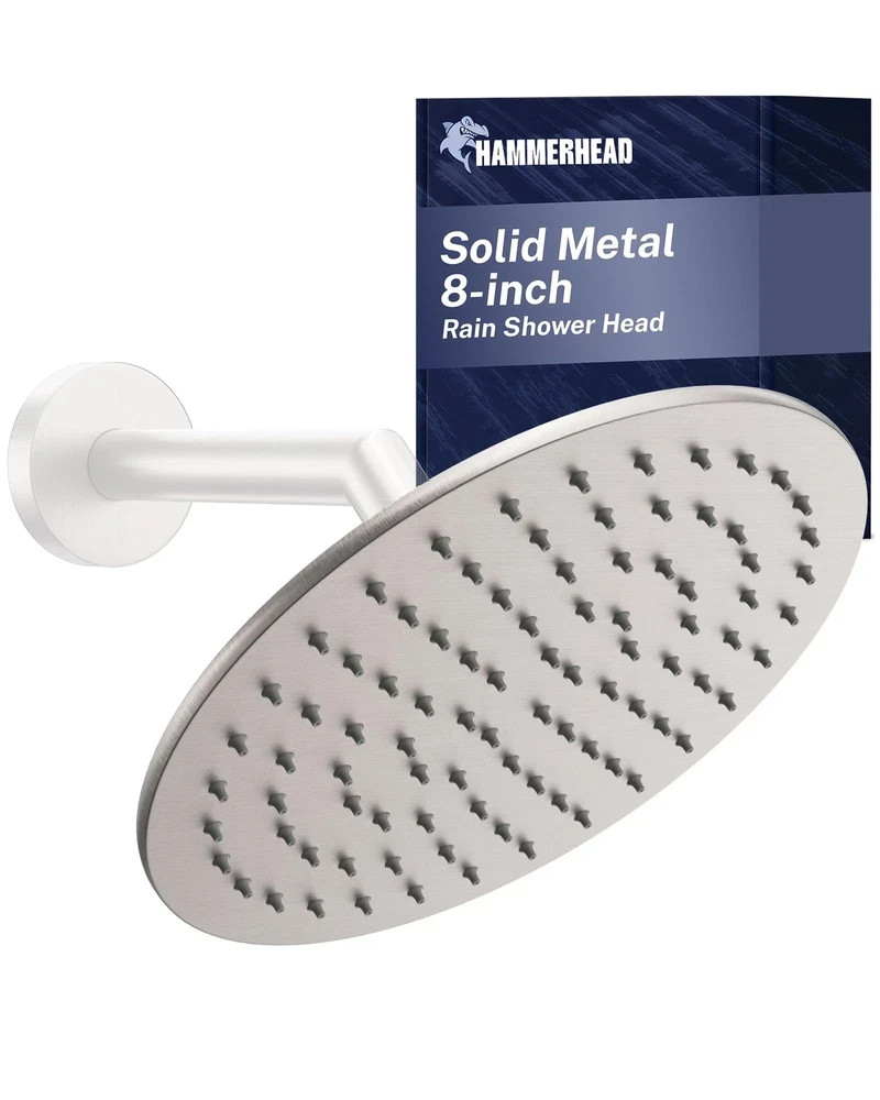 Rainfall Shower Head 8 Inch 2.5 GPM Brushed Nickel HammerHead Showers Solid