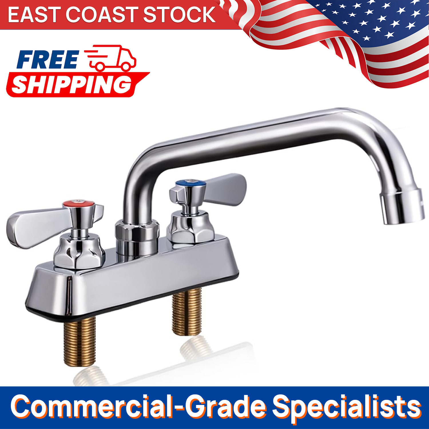 4" 2-Hole Bar Faucet 8" Swivel Spout - Commercial Brass