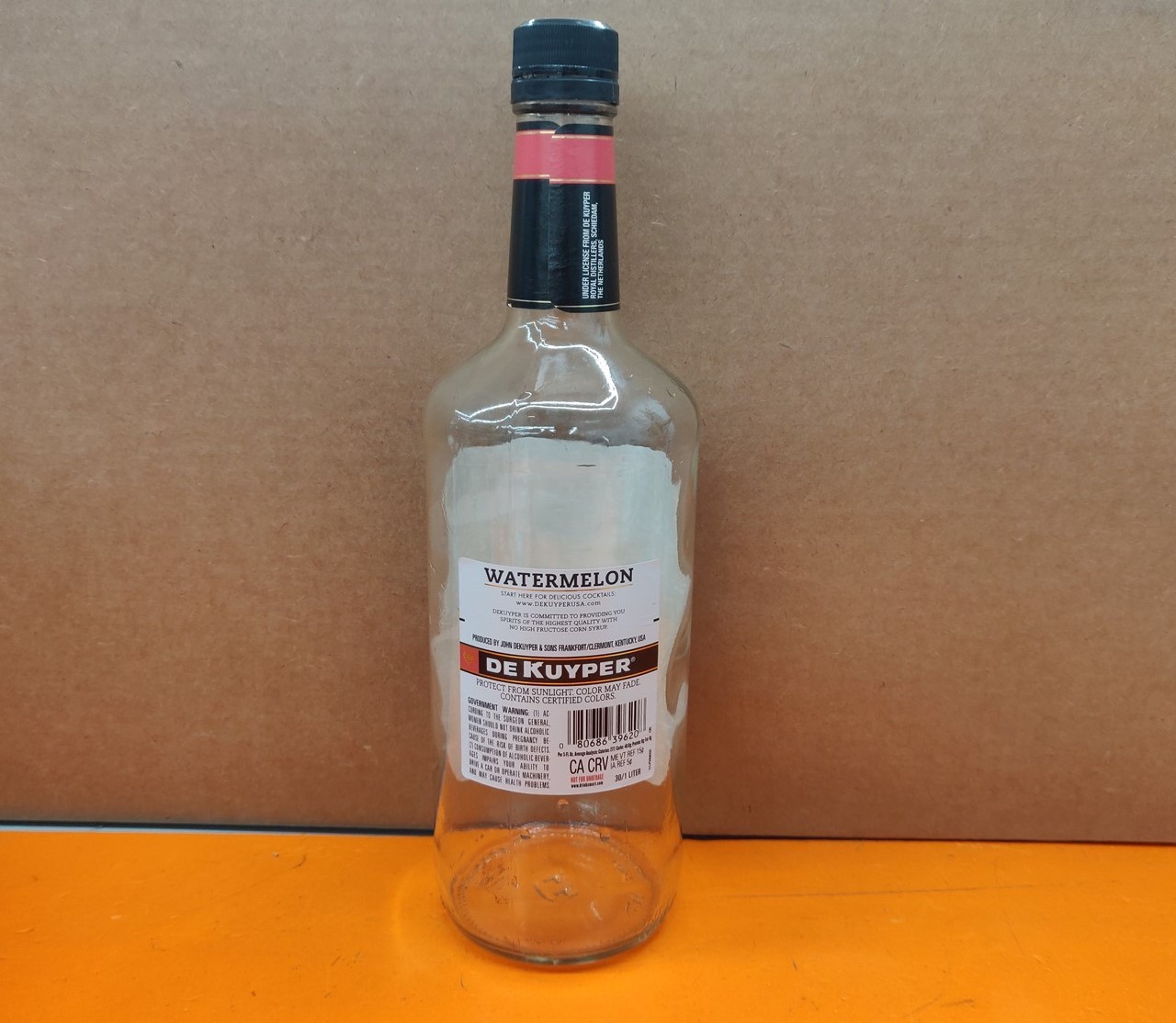 ⭐️⭐️⭐️⭐️⭐️ EMPTY 1L DeKuyper Pucker Watermelon Schnapps Glass Bottle for Crafts