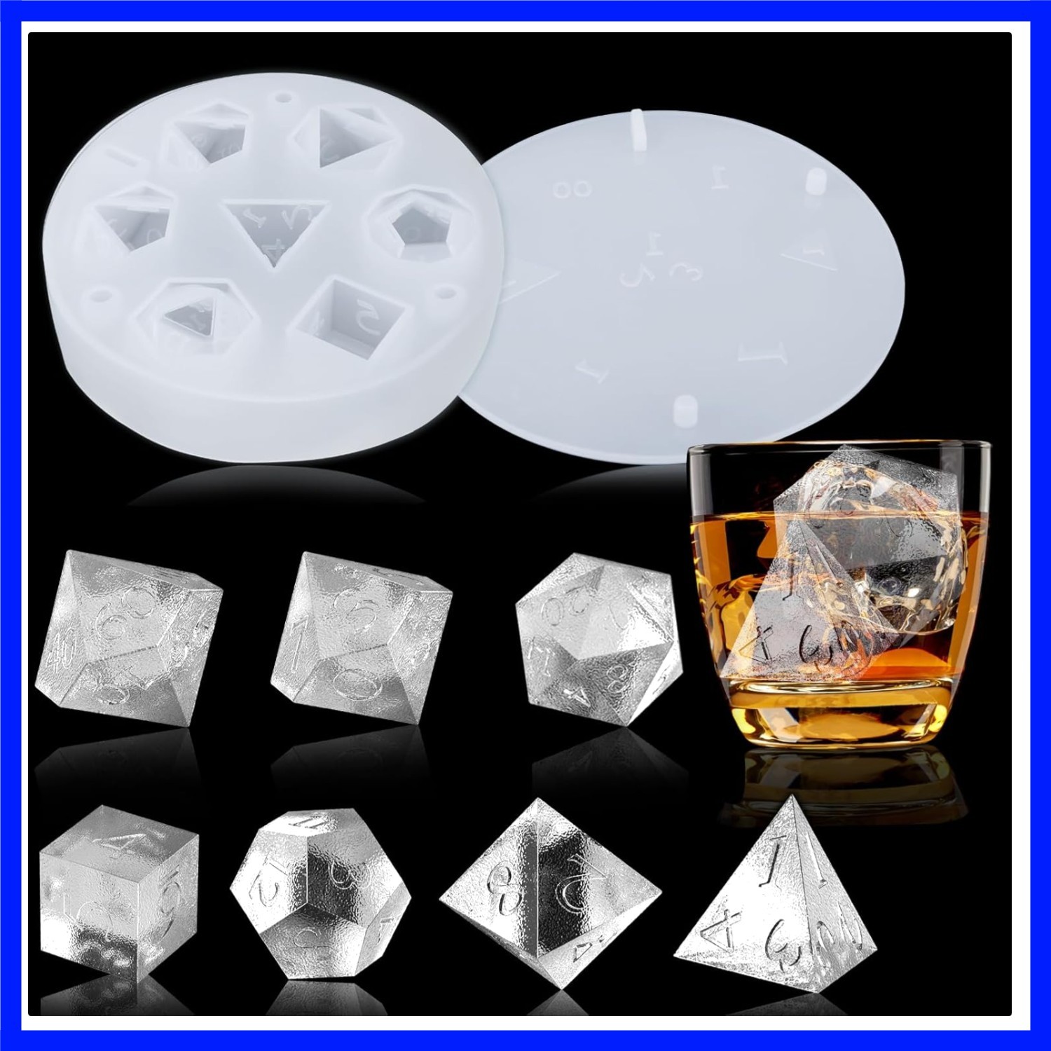 DND Dice Shaped Ice Cube Mold for Whisky, DND Dice Silicone Ice Cube Tray Mol...